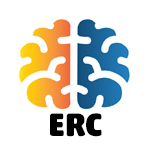 white circle with an image of a orange, blue, and white image of a brain on top to symbolize the Epilepsy Research Consortium logo